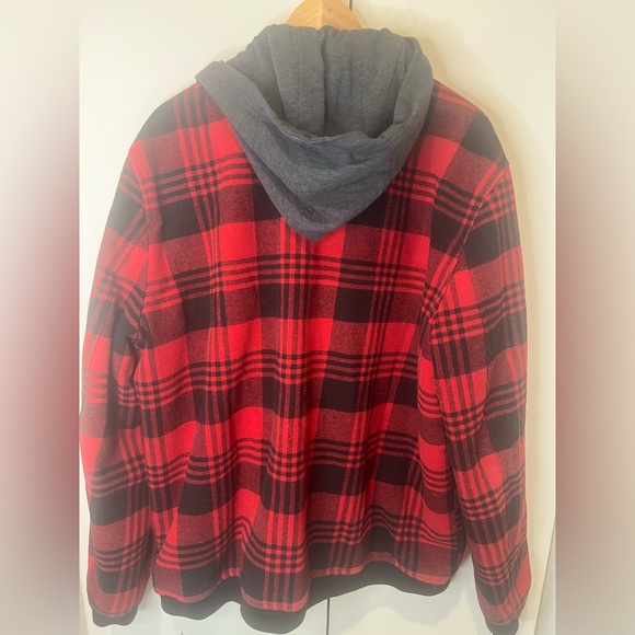 Levi's Red Black Buffalo Plaid Full Zip Hooded Jacket Coat Men Size XXL - Picture 8 of 15